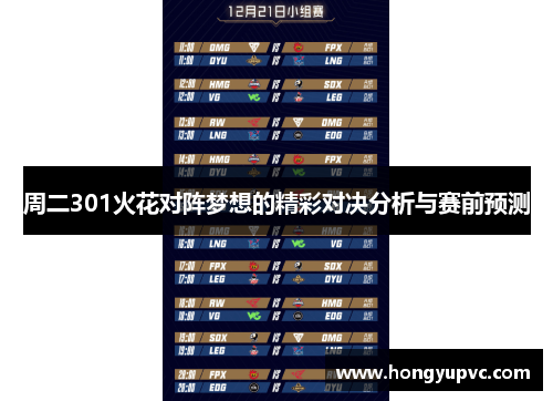 周二301火花对阵梦想的精彩对决分析与赛前预测